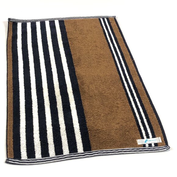 Vintage 70s FIELDCREST Set of 2 Hand Towel 16" x 25": Brown Navy White Stripes - Picture 3 of 10